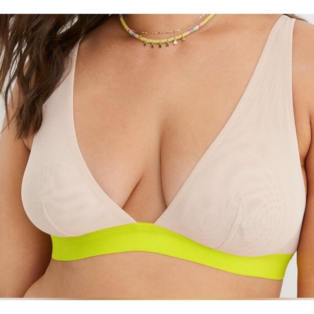 AERIE SMOOTHEZ MESH PLUNGE BRALETTE Sand size L NWT